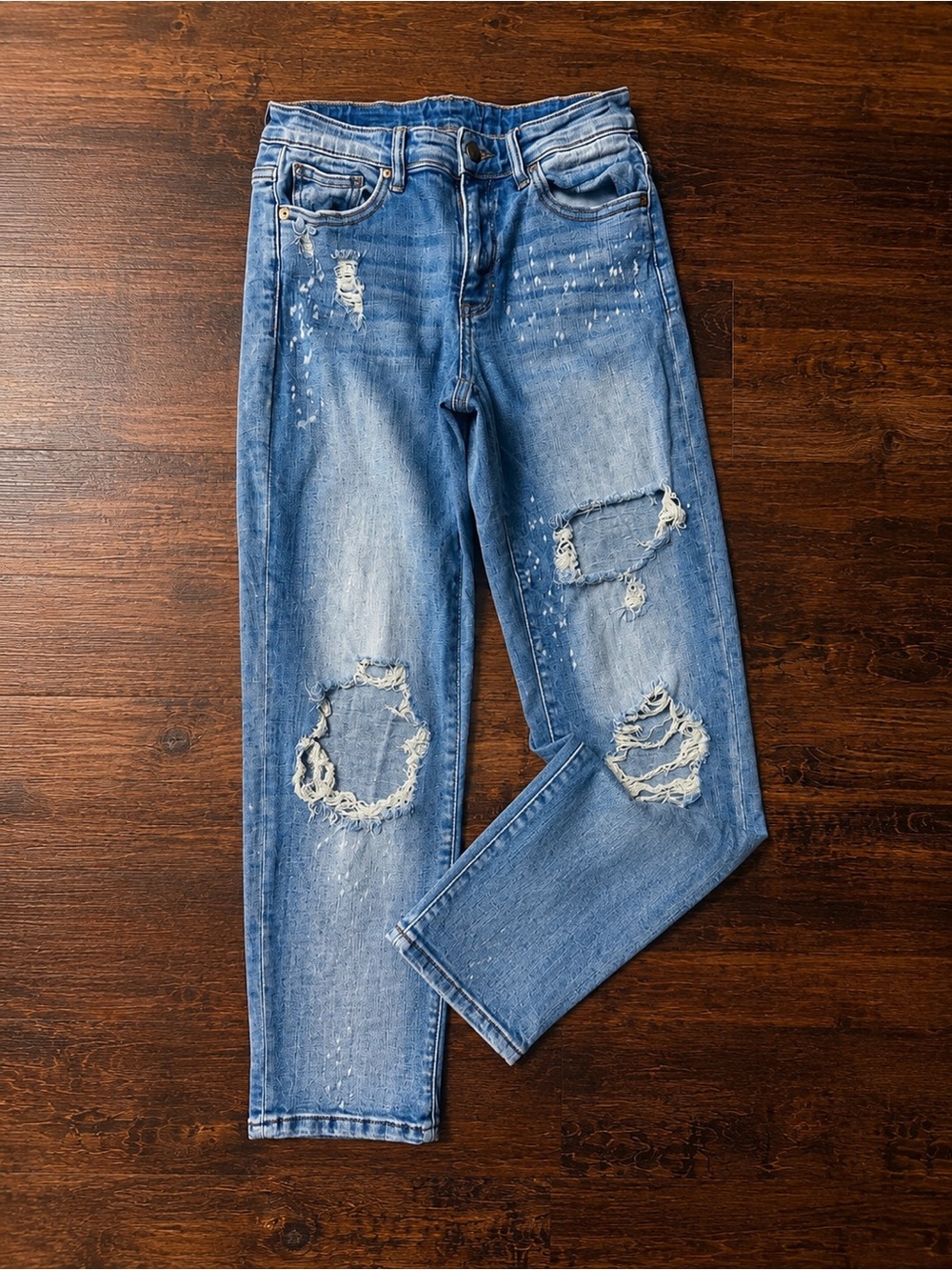 Judy Blue Distressed Boyfriend Jeans Highrise Straight Leg Light Wash 5/27